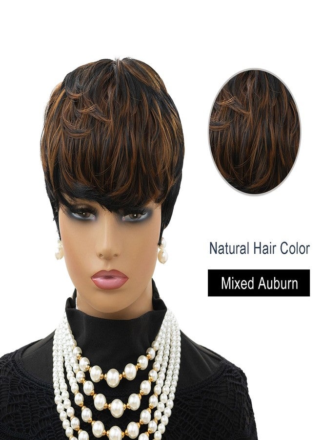 MOONSHOW Short Wigs for Black Women Brown Pixie Cut Wig Short Straight Pixie Hair Wig for Women 1B/30 Colored Layered Synthetic Auburn Brown Pixie Haircut Wigs for Black Women - Image 4